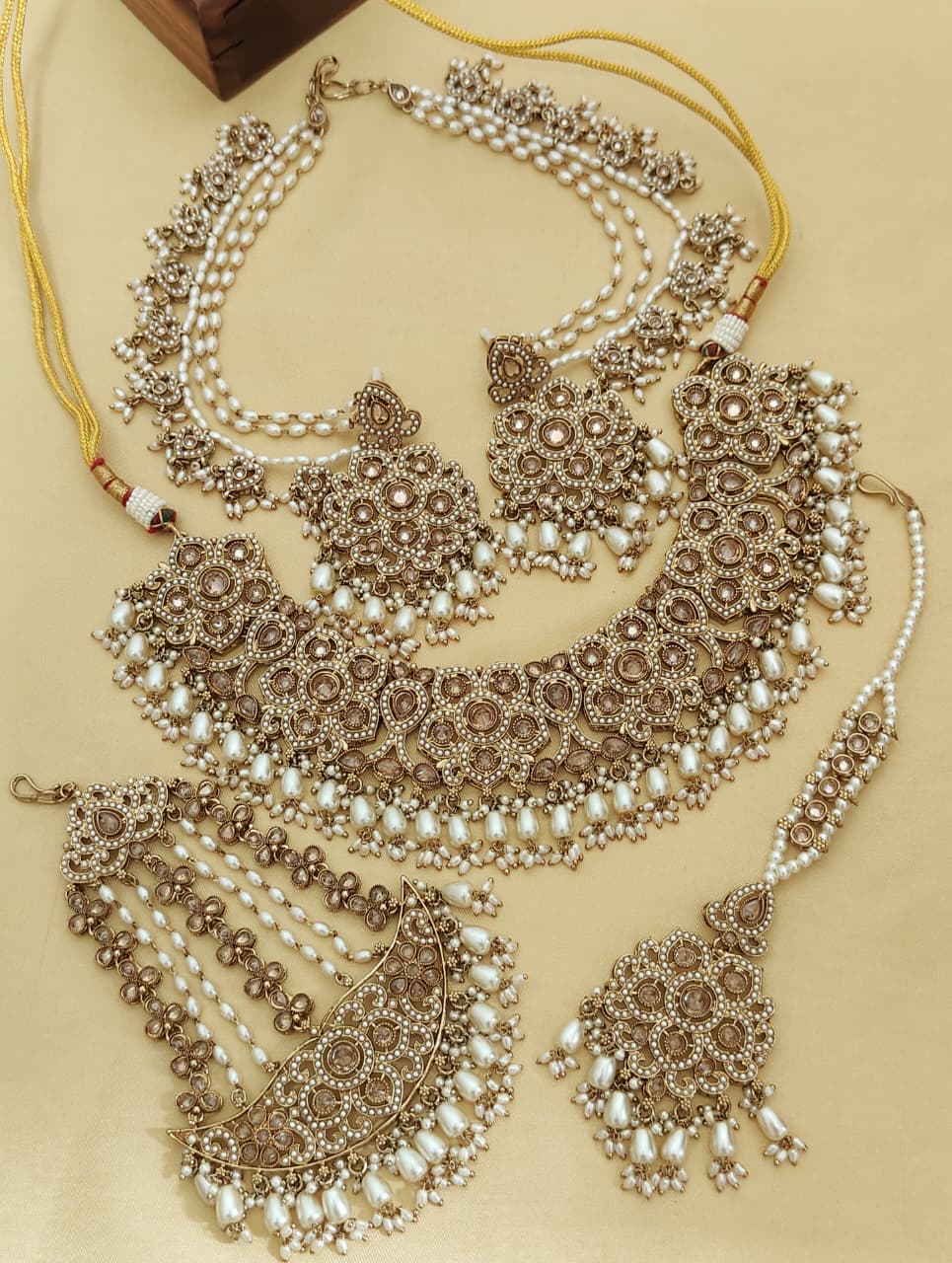 Beautiful Premium Quality Reverse Ad Stone Work Pakistani Necklace With Bahubali Earrings And Tika w